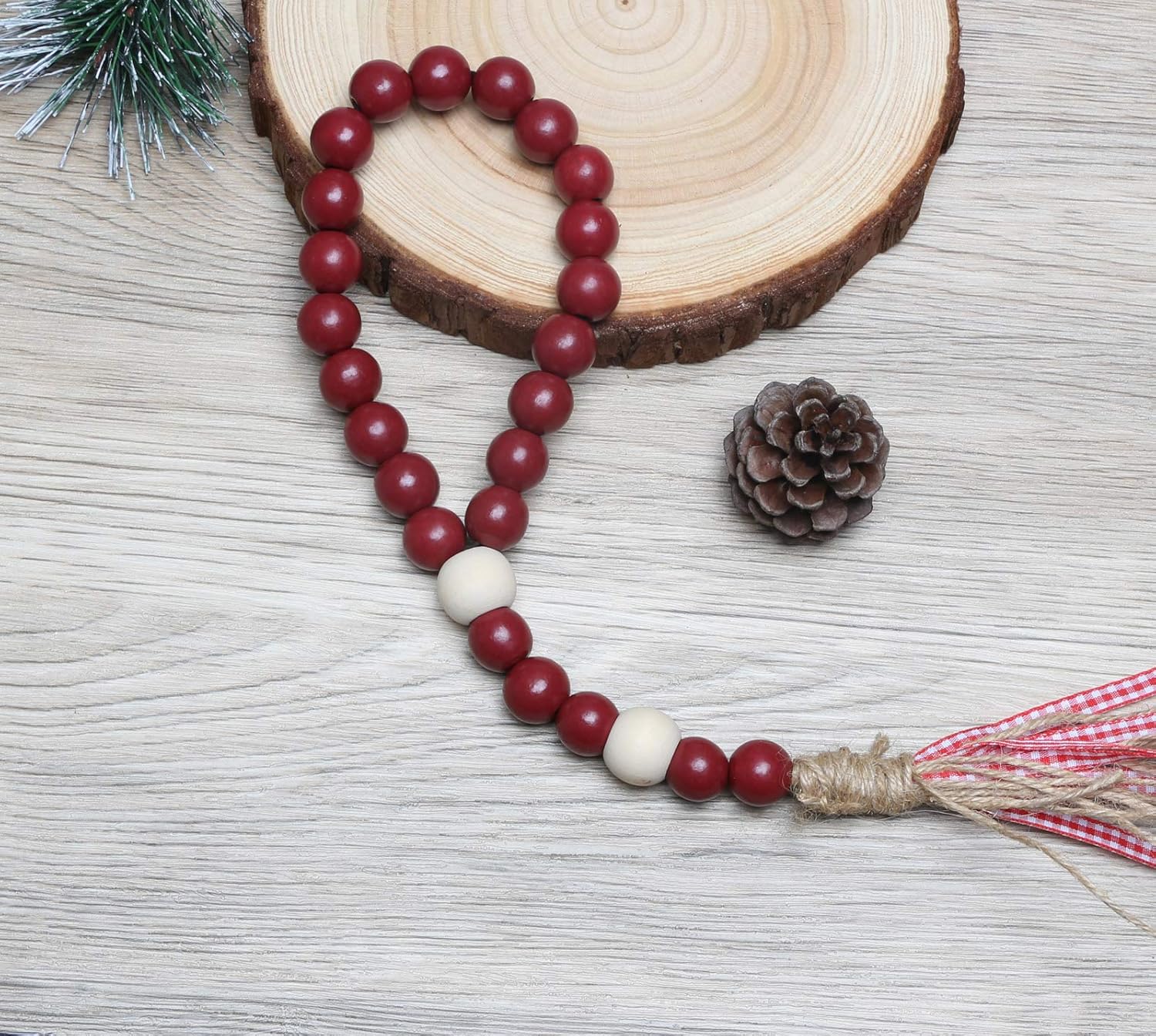 16mm Wood Beads Dark Red Wooden Beads Round Wooden Spacer Beads for Farmhouse Garland Wall DIY Crafts Hanging Decor (150Pcs, 3.5mm Hole) - Image 5