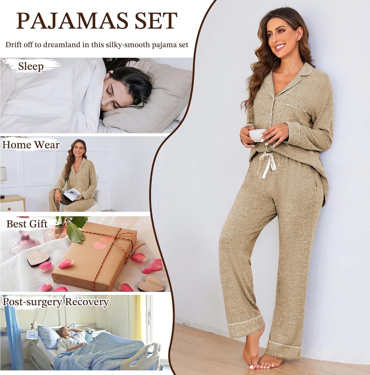JEYONG Women's Pajama Set – Long Sleeve Button Down Postpartum Lounge Sets – Soft Loungewear Sleepwear Set Cozy PJs for Women - Image 2
