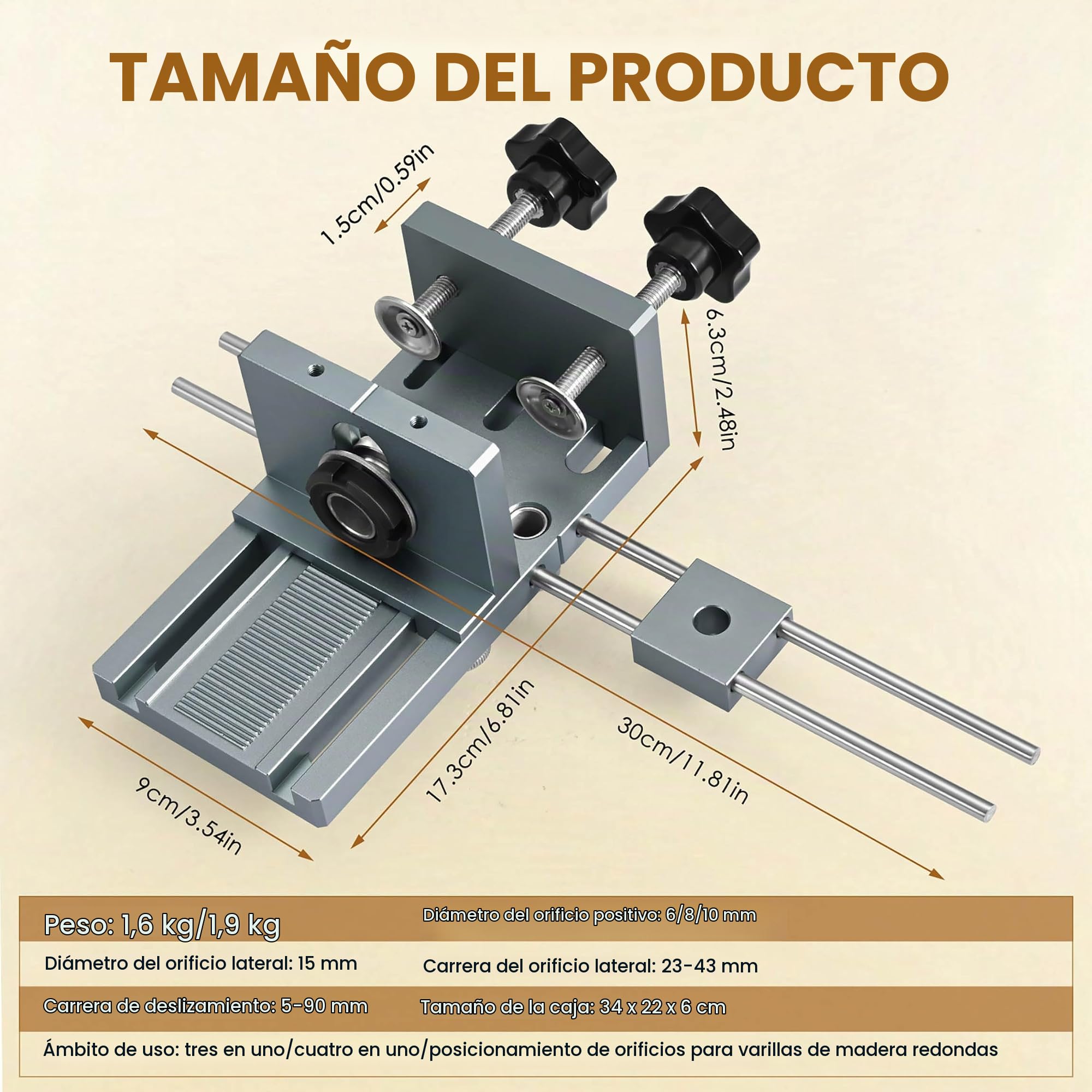 Guía de Taladro para Herramienta 6/8/10 mm 3 En 1, con Pinza de Posicionamiento Perforadora de Guía de Perforación Ajustable, Kit de Guía de Brocas con Varilla de Extensión de 300 mm(XL)