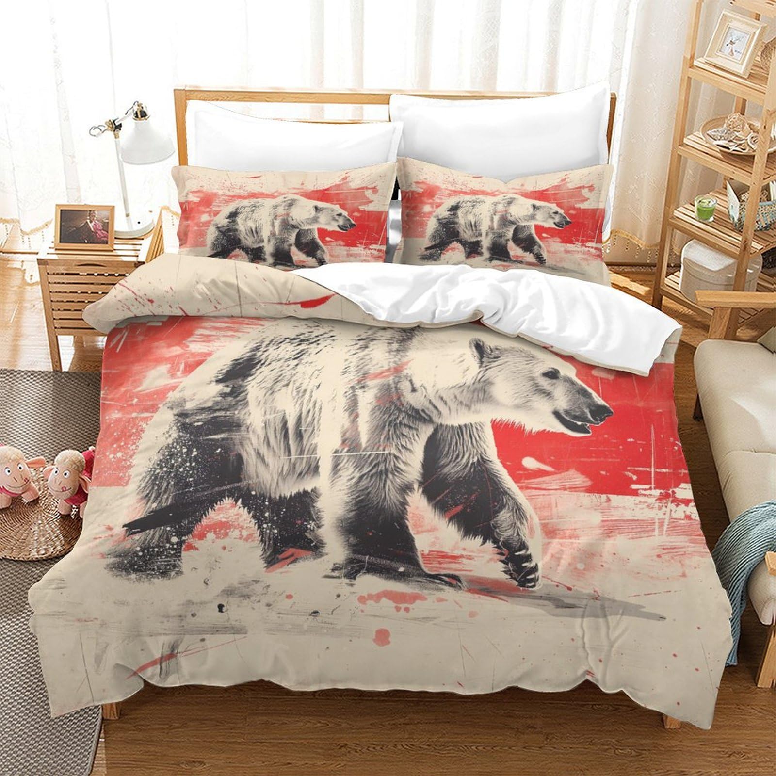 Housses de couettes ours brun 3D microfibre respirante contre le froid
