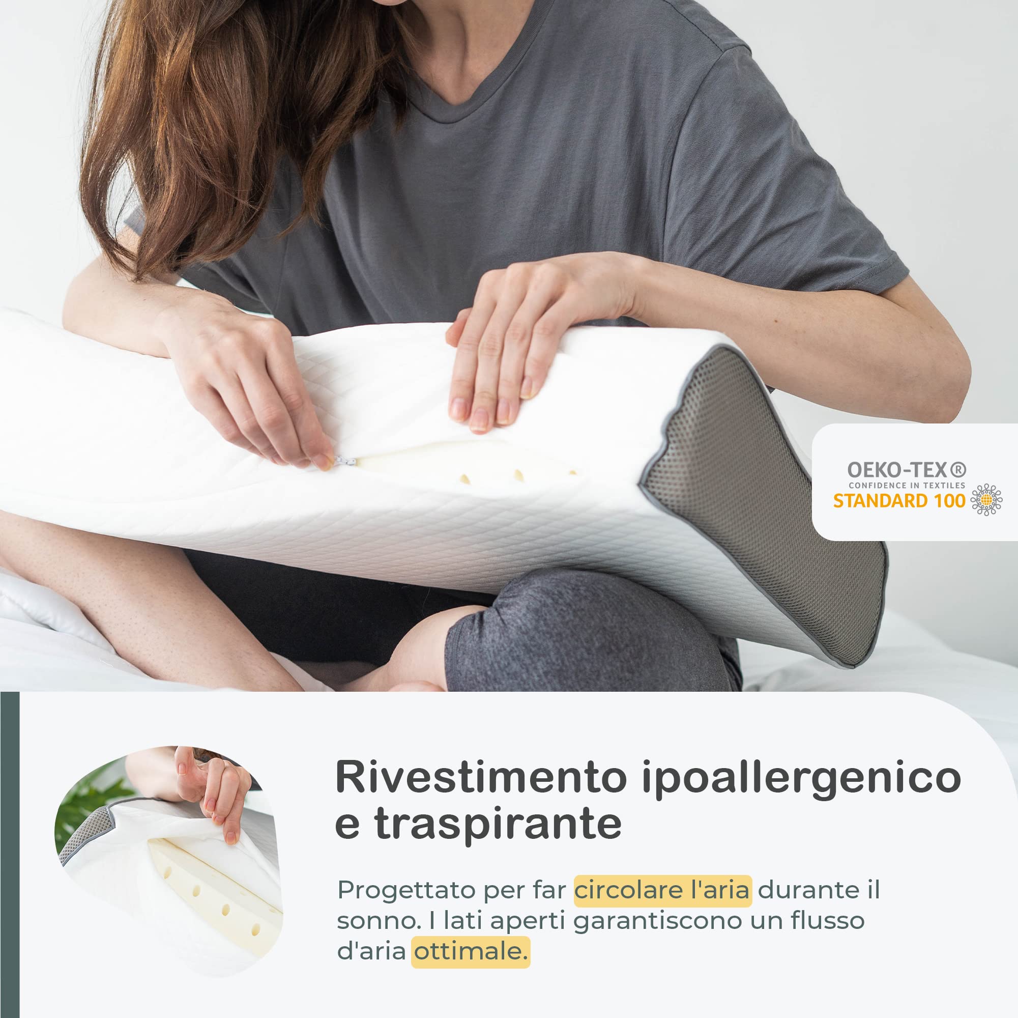 COMFYCENTRE® Cuscino Di Sostegno Per Il Collo In Memory Foam Di Alta Qualità - Cuscino Ergonomico - Cuscino Ortopedico Per Il Collo - Perfetto Per Chi Dorme Di Lato E Per Chi Russa