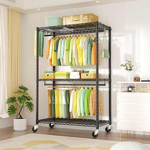 Miniatura 2 de FUTASSI P4 - Perchero con ruedas para ropa resistente, percheros para colgar ropa, organizadores de armario portátiles independientes y