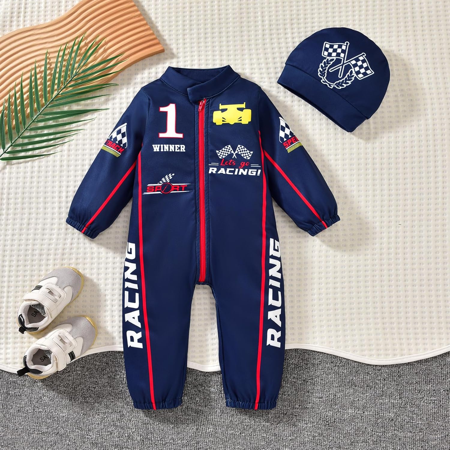 0-24 Months Baby Boy Romper Race Car Outfit Infant Long Sleeves Zipper Jumpsuit - Image 5