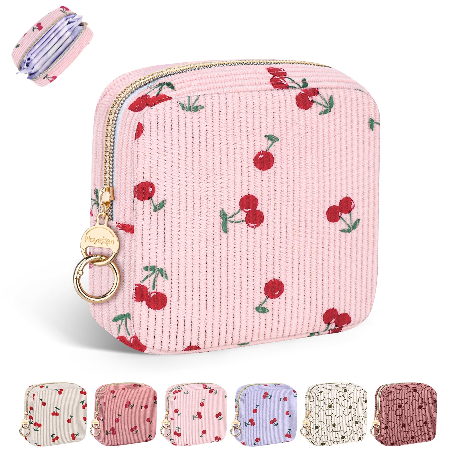 Period Bag for Girls, Corduroy Sanitary Napkin Pouch, C-LPink