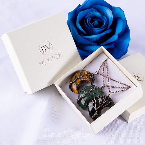 Miniatura 6 de Bivei Tree of Life Crescent Moon Necklace Copper Wire Wrap Natural Gemstones Pendant Crystals and Healing Stones Necklace