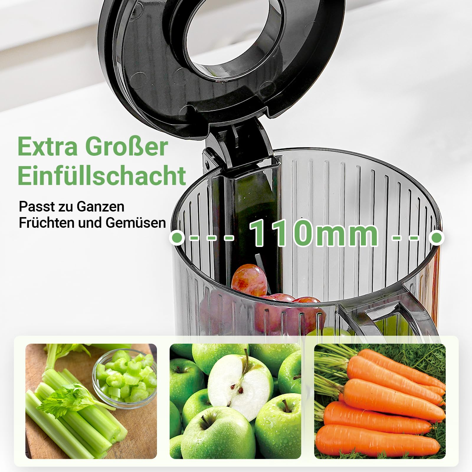 AAOBOSI SlowJuicer für Gemüse und Obst,Hohe Saftausbeute, Saftpresse Elektrisch mit Rückwärts Funktion,Leicht zu Reinigen，BPA-Frei