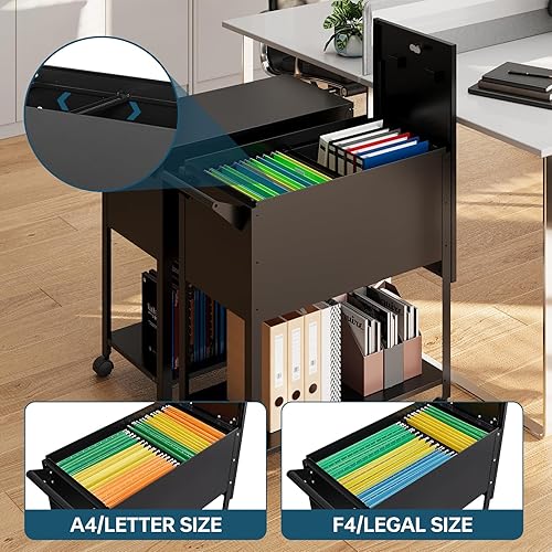 Miniatura 4 de Carro de archivos móvil con cerradura, archivador rodante, tamaño cartalegal con cubierta deslizante bloqueable, organizador de archivos de oficina