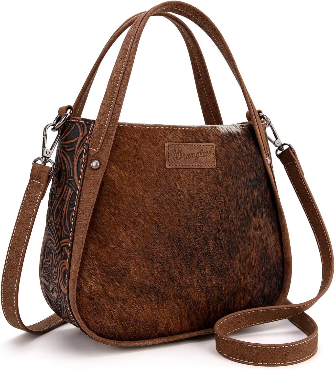 Wrangler Small Crossbody Bag for Women Western Cowhide Horsehair Designer Top-handle Handbags