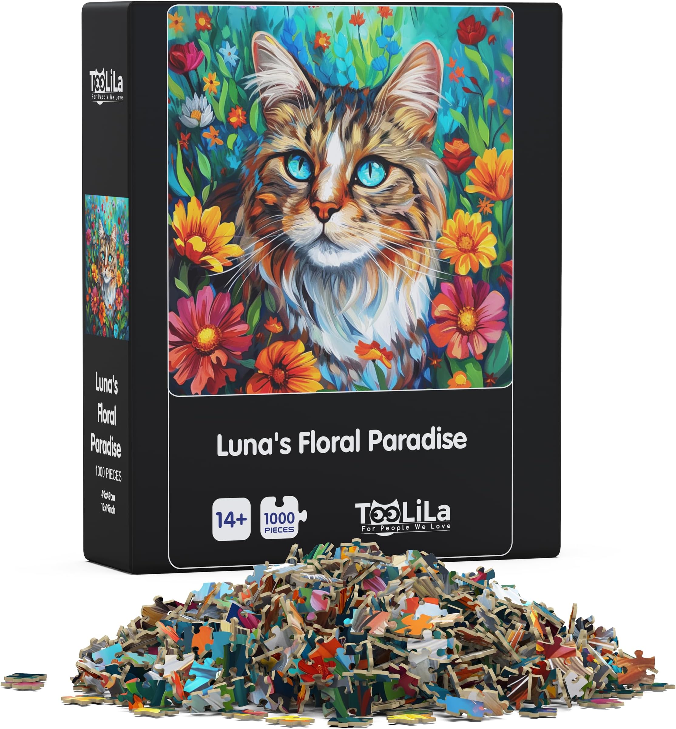 1000 Piece Cat Puzzle for Adults, 20x28 Inches, Jigsaw Puzzles 1000 Pieces, High-Resolution 300 DPI, Includes Original Poster, Unique Color Box (Luna's)