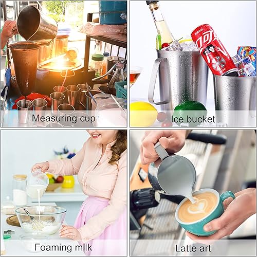 Miniatura 7 de Flutesan 3 tazas medidoras de acero inoxidable con mango con marcas para arte latte, verter agua de 2/4/8 tazas (16/32/64 onzas)