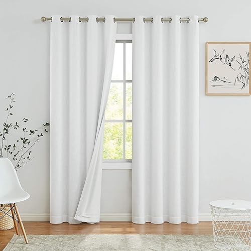 Cortinas opacas completas para ventana de dormitorio y sala de estar, reducción de ruido, aislamiento térmico, textura de lino pesado, 8 ojales,