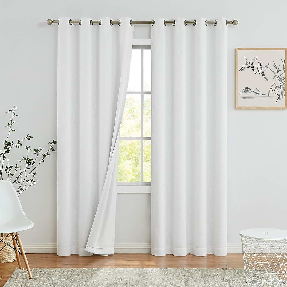 Full Blackout Window Curtains for Bedroom & Living Room - Noise Reducing, Thermal Insulated, Heavy Linen Texture, 8 Grommets, Cream White, 50" x 84", 2 Panels