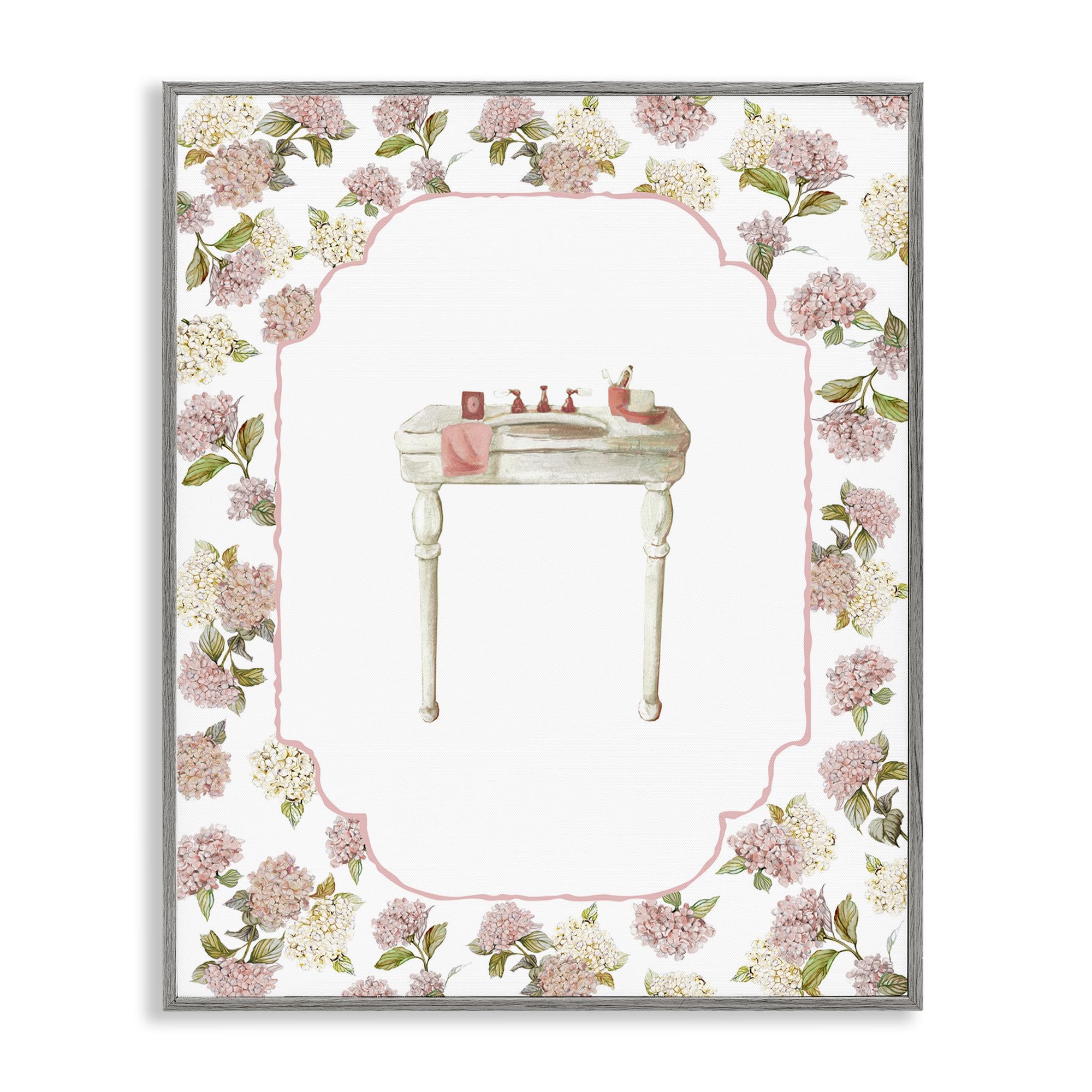 Stupell Industries Farmhouse Gray (Textured) 'Elegant Hydrangeas Vanity'| Framed Giclee Art