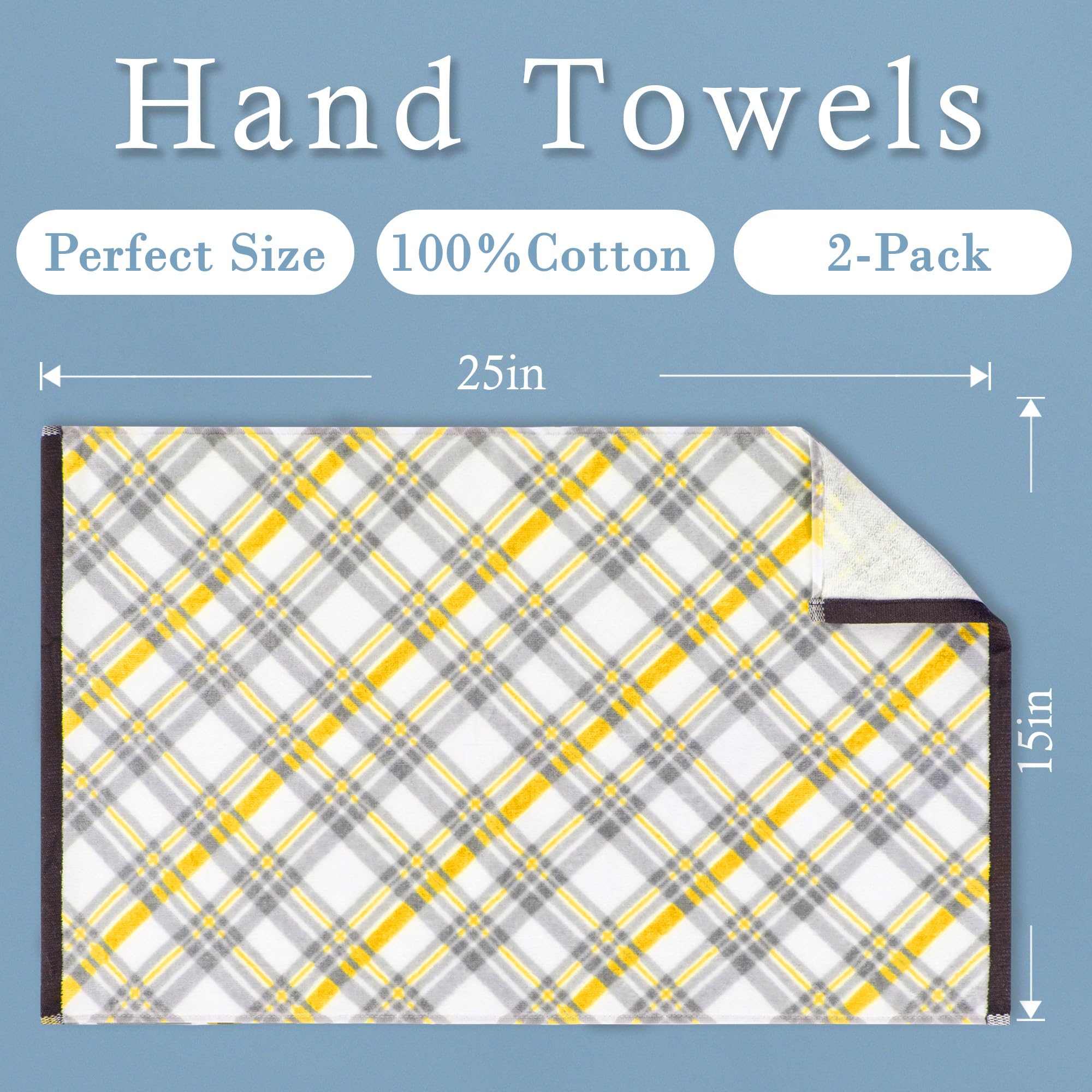 VOOVA & MOVAS White Hand Towels 2-Pack - 15x25" 100% Cotton 400GSM With Black Trim