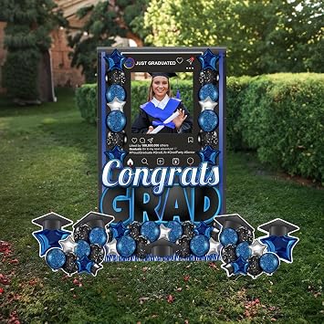 VictoryStore Jumbo Graduation Standup Photobooth Frame 5FT Tall by 3FT Wide, Outdoor Gradation Yard Sign or Indoor Graduation Party Decoration, 5 Pieces Blue