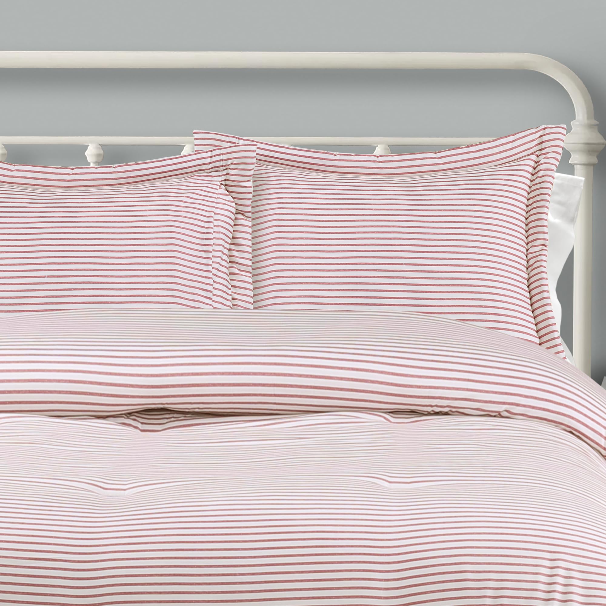 Lush Decor Farhouse Stripe Reversible Cotton Quilt Set - 3 Piece Cozy Pinstripe Bedding Set - View #3