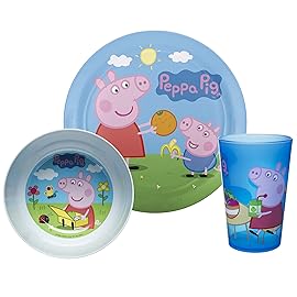 Zak Designs 5-Piece Dinnerware Set, Peppa Pig - Durable Plastic & Stainless Steel - Includes Tumbler, 8-Inch Plate, 6-Inch Bowl, Fork & Spoon - Suitable for Kids Ages 3+