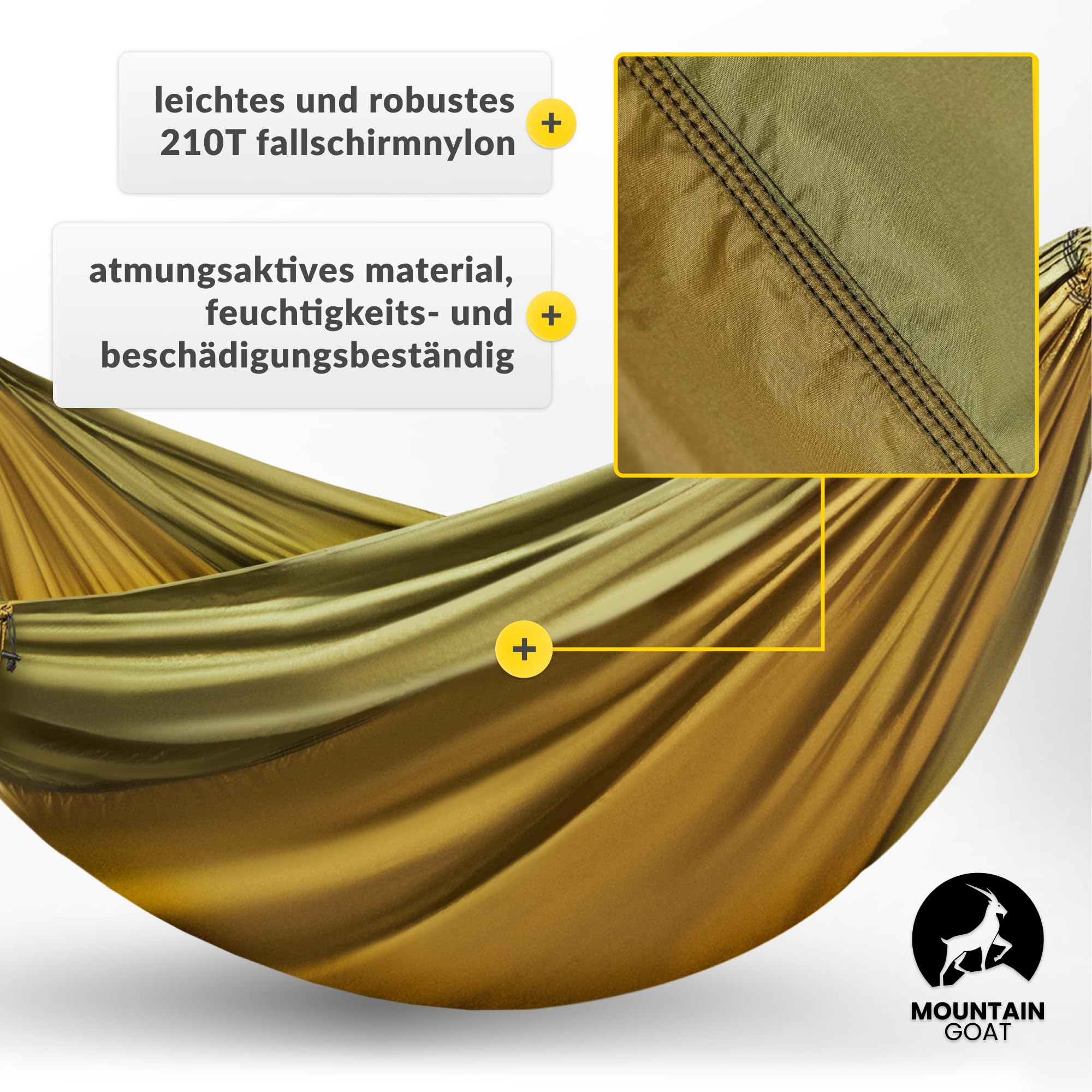 MOUNTAIN GOAT Hängematte Outdoor für 2 Personen, 300 × 200 cm, Doppelhängematte mit Befestigungs-Set, Nylon Camping Reisehängematte, 200 kg Belastung, Grün