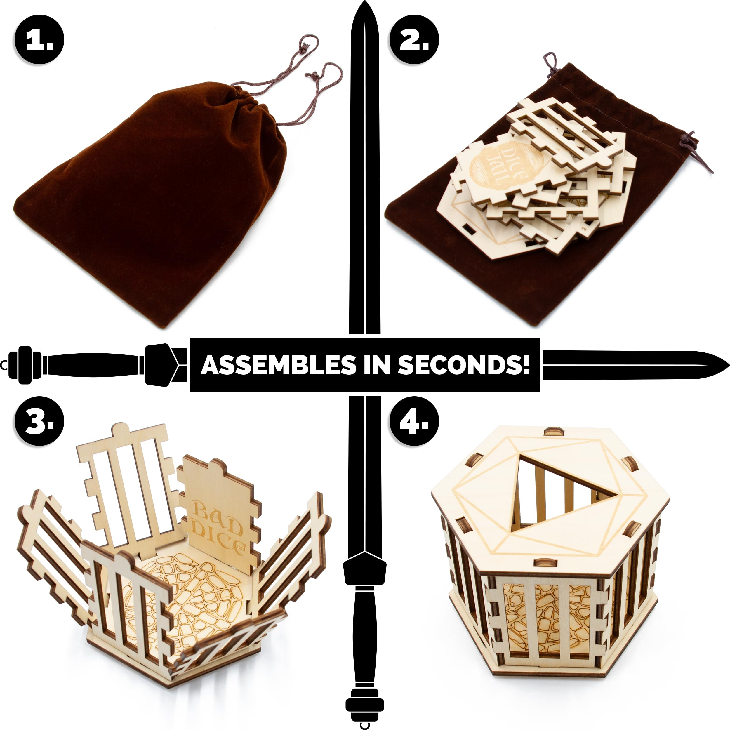 CASEMATIX DND Dice Jail for Up to 50 RPG Dice with Storage Bag, Wooden Polyhedral Set Cage for Dungeons & Dragons - Image 3