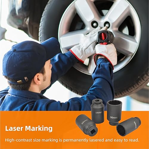 Miniatura 5 de higehio Juego de llaves de impacto, 12 pulgada, eje de accionamiento, tuerca, juego de 4 piezas de 12 puntos métricos 1.181 in 1.260 in 1.339 in