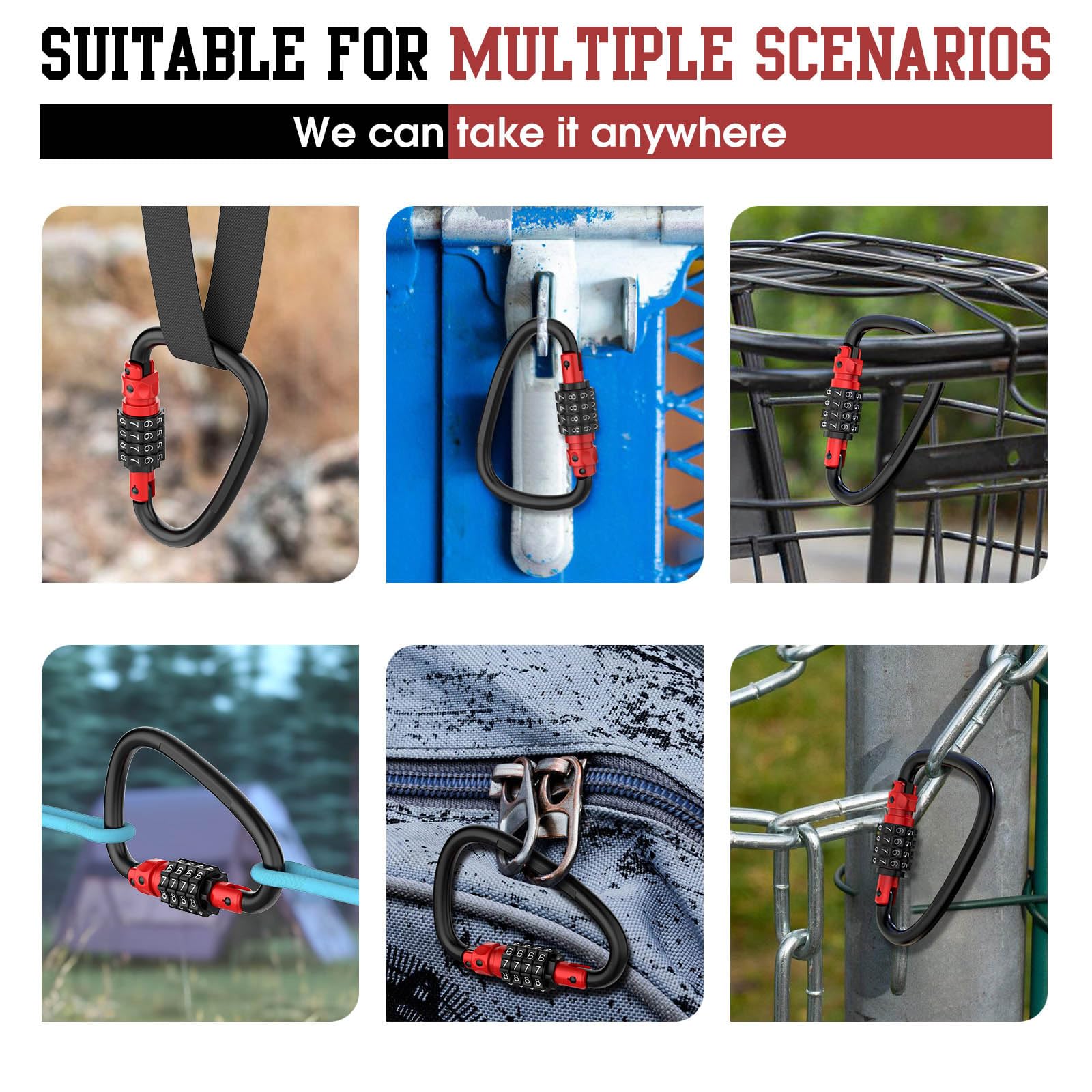 Mousqueton Robuste à 4 Chiffres, Cadenas à Code En Forme De D