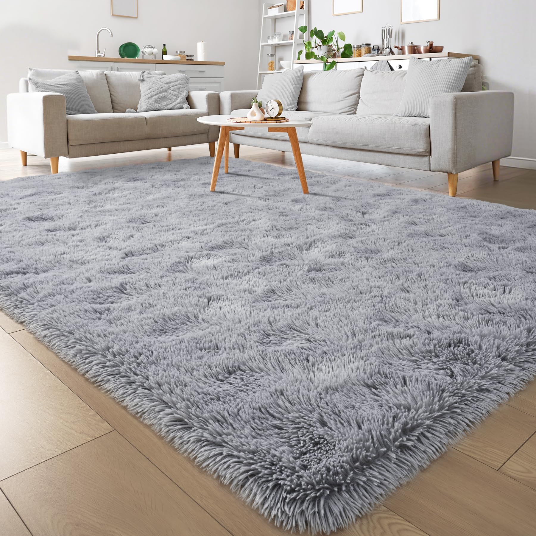 Keeko Fluffy Area Rugs for Living Room Bedroom, 6x9 Soft Plush Bedside Rug Modern Indoor Large Rug Shag Fuzzy Nursery Carpet Non Slip Rugs for Kids Girls Baby Teen Dorm Room Home Decor Grey