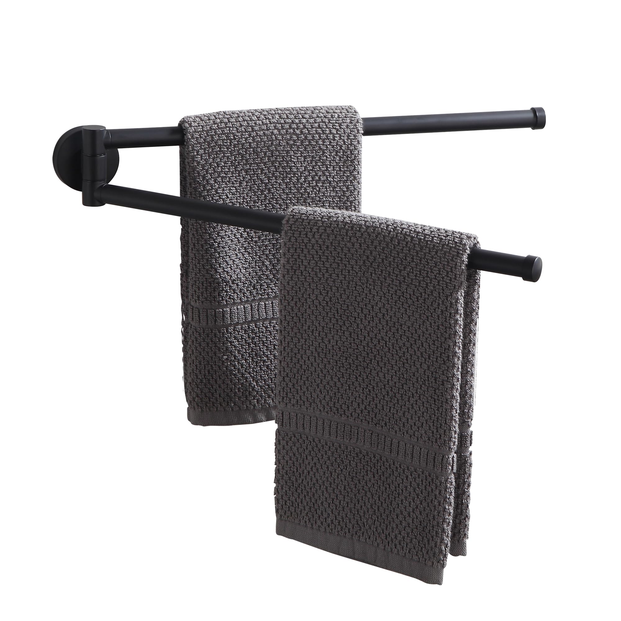 KLDKLD Swivel Towel Rack,Wall Mounted Towel Bar for Bathroom Swivel Towel Holder,Space Saving Towel Bar with Hook,Rustproof Black Towel Rack 180° Rotation Towel Holder for Bathroom