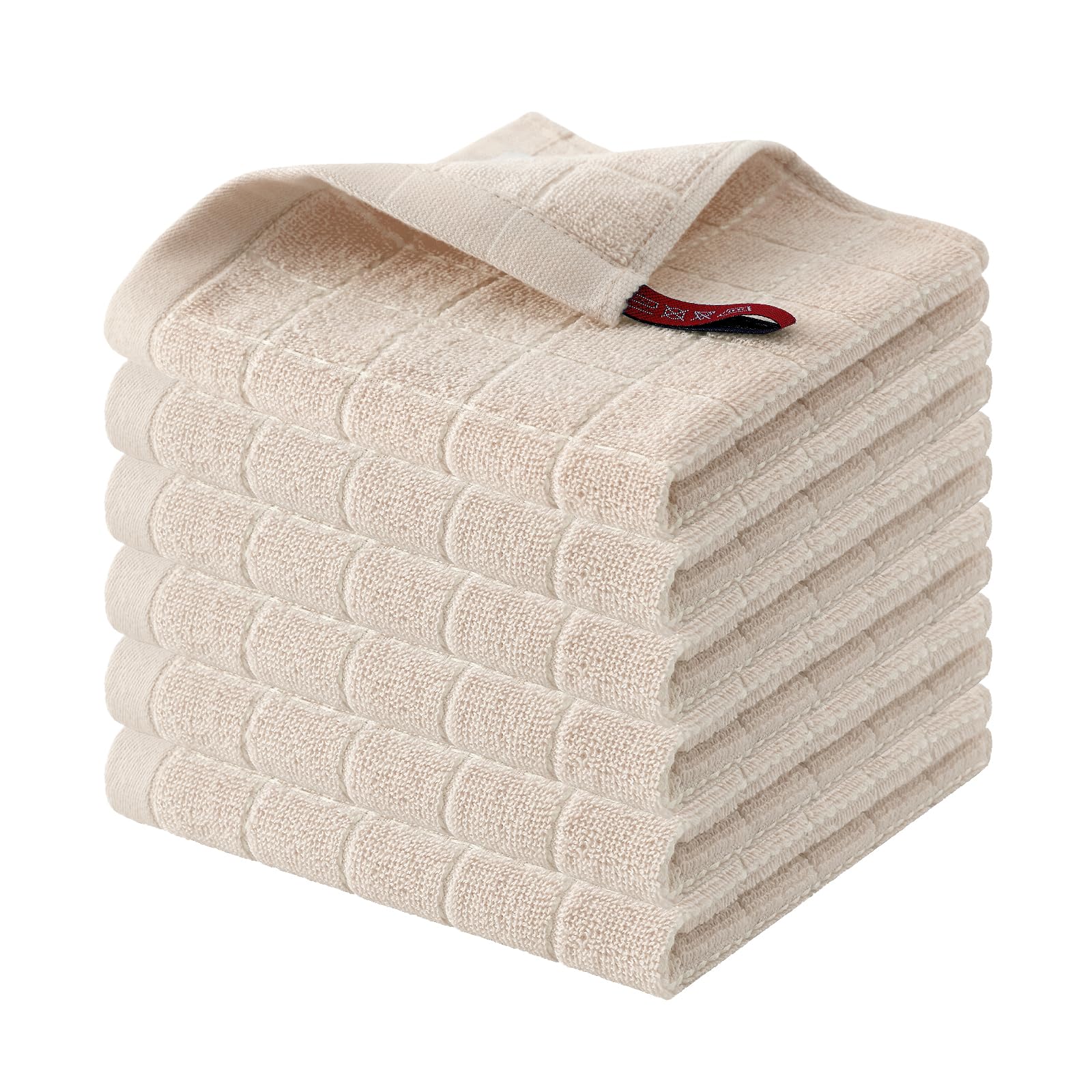 Homaxy 100% Cotton Terry Kitchen Dish Cloths, 6 Pack, Beige | Ultra Soft and Absorbent, Suitable for Drying and Washing Dishes