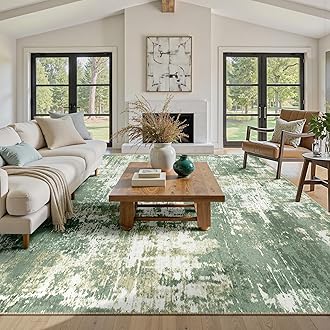 Washable Area Rugs 8'x10' Non-Slip Modern Abstract Soft for Living Room Entryway Bedroom Nursery, Print Pattern, Light Green/Yellow