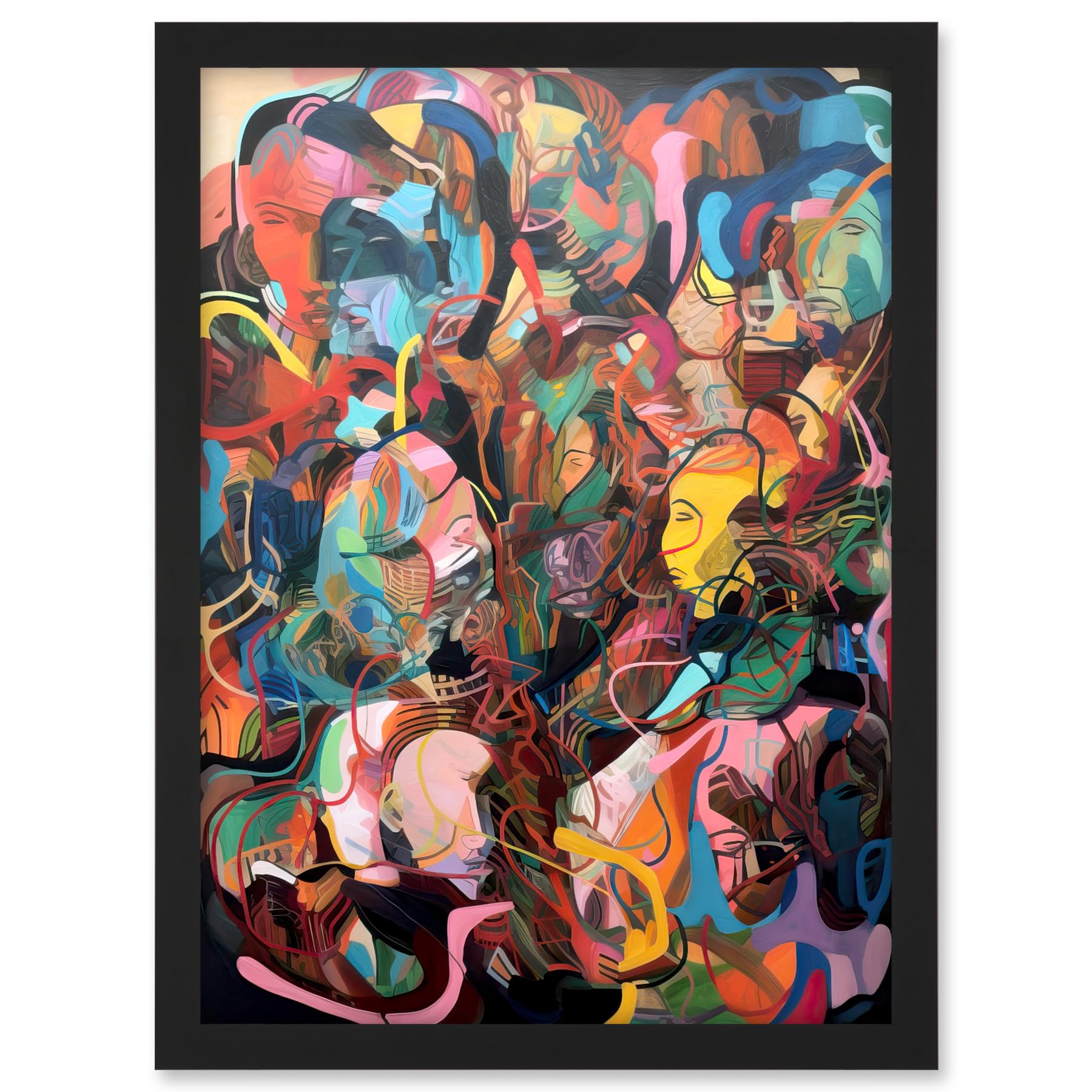 Artery8 Human Relationships Multicoloured Abstract Crowd Artwork Framed A3 Wall Art Print