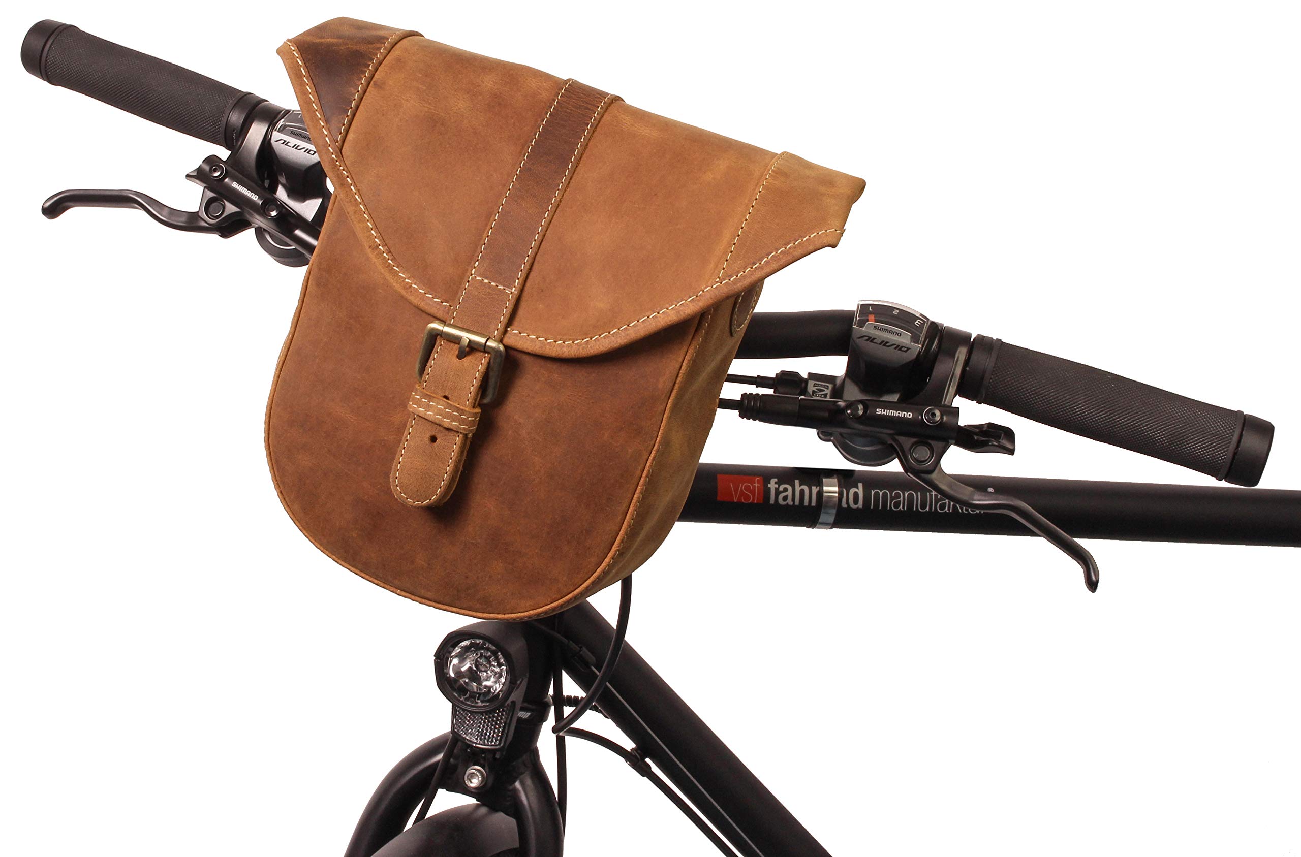 Gusti Fahrradtasche Leder - Félicia B. Lenkertasche Fahrrad Tasche Umhängetasche Handtasche Wasserdicht Canvas Braun Herren Damen kompatibel mit KlickFix ohne Adapter