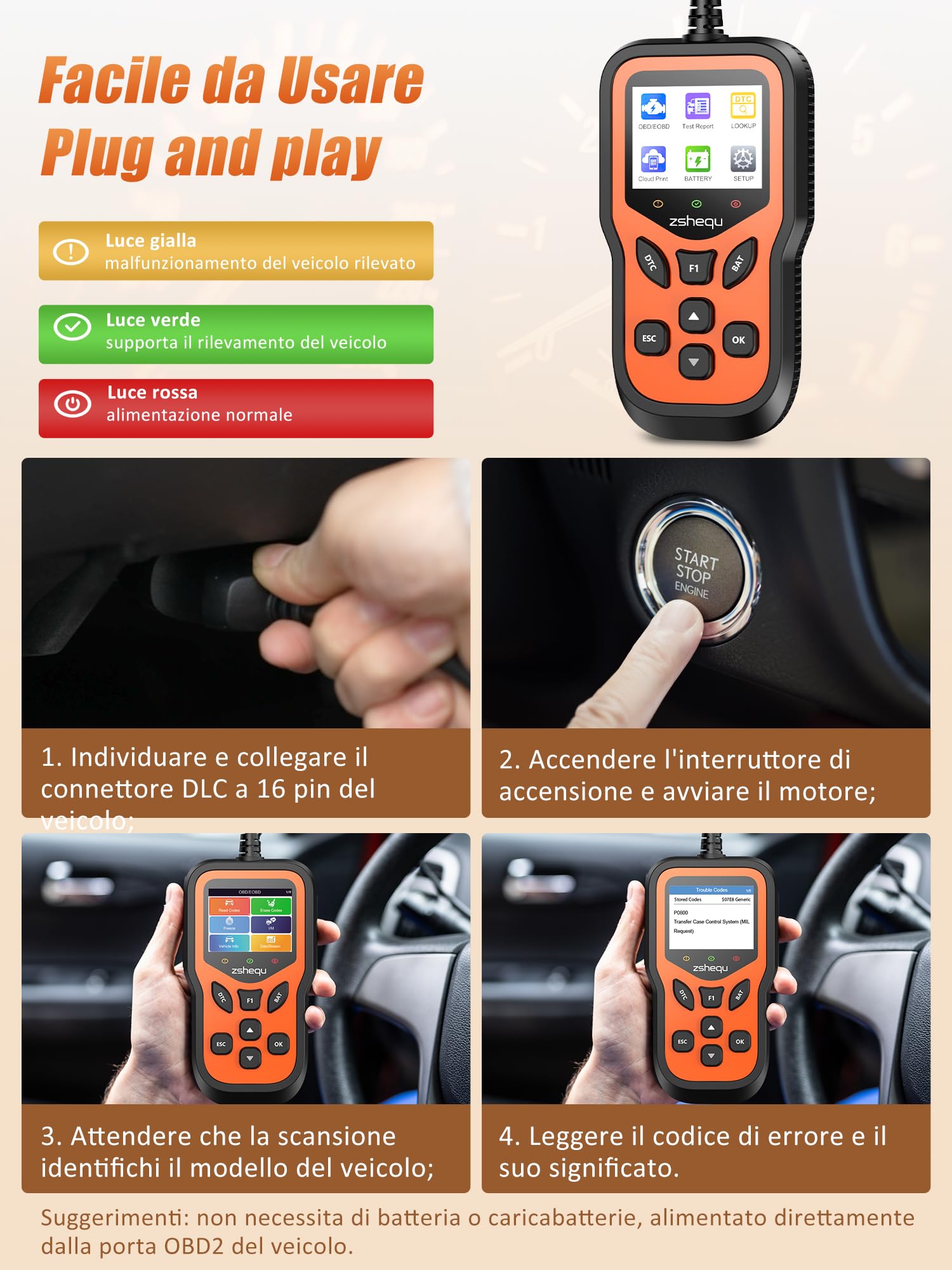 OBD2 Diagnosi Auto OBD Italiano：Scanner OBDII EOBD Diagnostica del Motore Diagnosi - Multimarca Diagnostico con Funzioni OBD2 - Professionale Lettore Codici Errori Motore per Audi BMW Tutti i Veicoli