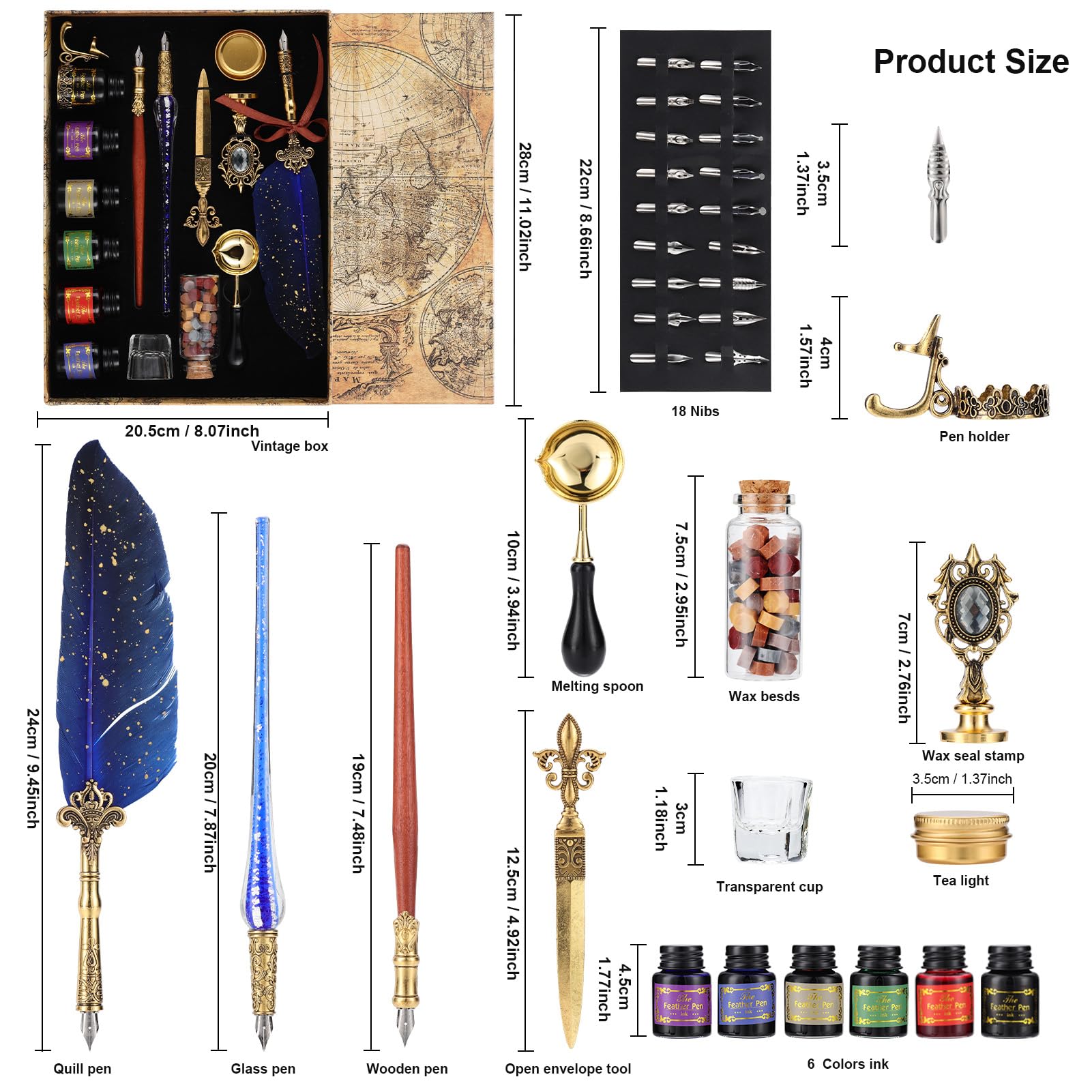 RoseFlower Stylo Dip à Plume Set, Stylo à Encre Rétro, Rétro Plume d'Oie Stylo de Calligraphi, Ensemble de Stylo Plume Antique pour Ecriture et Cadeau