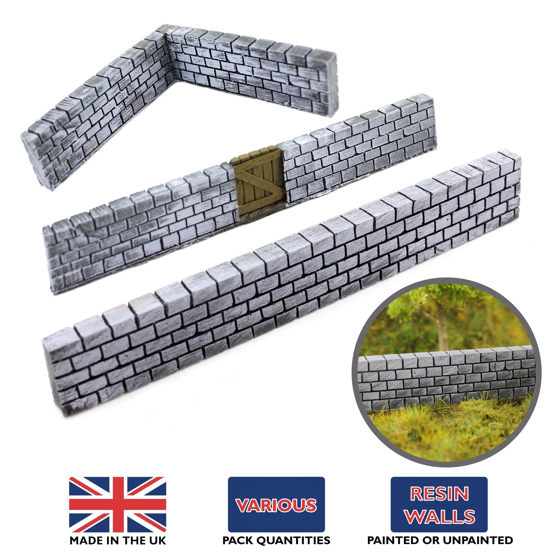War World Gaming Block Wall Unpainted x 9 – 20mm - 28mm Wargaming Tabletop Terrain Scenery Landscape Model Miniatures Diorama Wall Cover Modelling Wargame Layout
