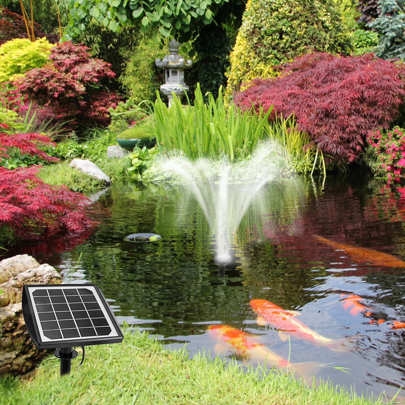Solarbrunnen für Garten und Innenhof ABS Material Schwarz Automatisch Betrieben Wasserspiele für Landschaftsgestaltung