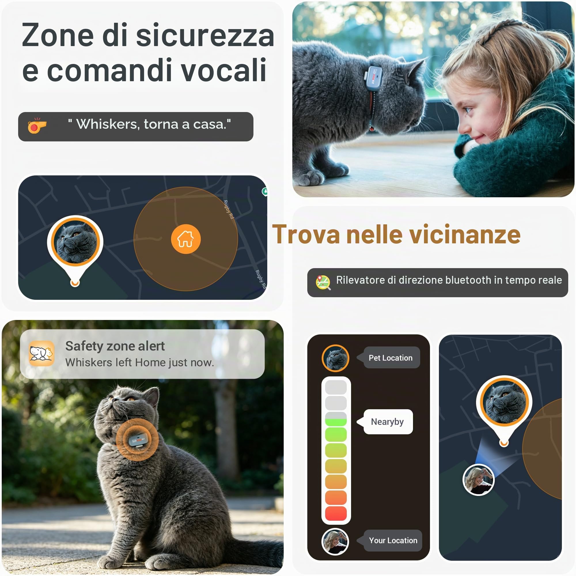 Pawfit Localizzatore GPS Lite per Gatti 4G | Monitoraggio in tempo reale | Cronologia posizioni | Portata illimitata | Collare sicurezza incluso | Grigio lilla