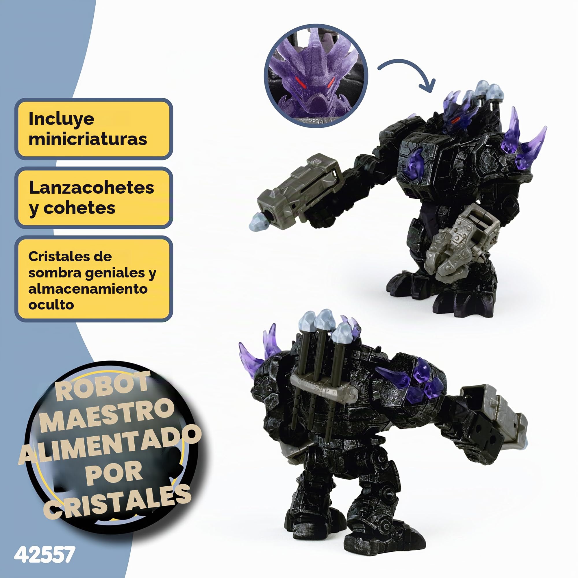 Schleich ELDRADOR Creatures | Gran Robot de Sombra con Minicriatura 42557 | Juguete articulado con función de Disparo, Compartimento Secreto y Accesorios | A Partir de 7 años | 17 Piezas | Juego ELDRADOR con función de disparo, torso giratorio y tapa secr