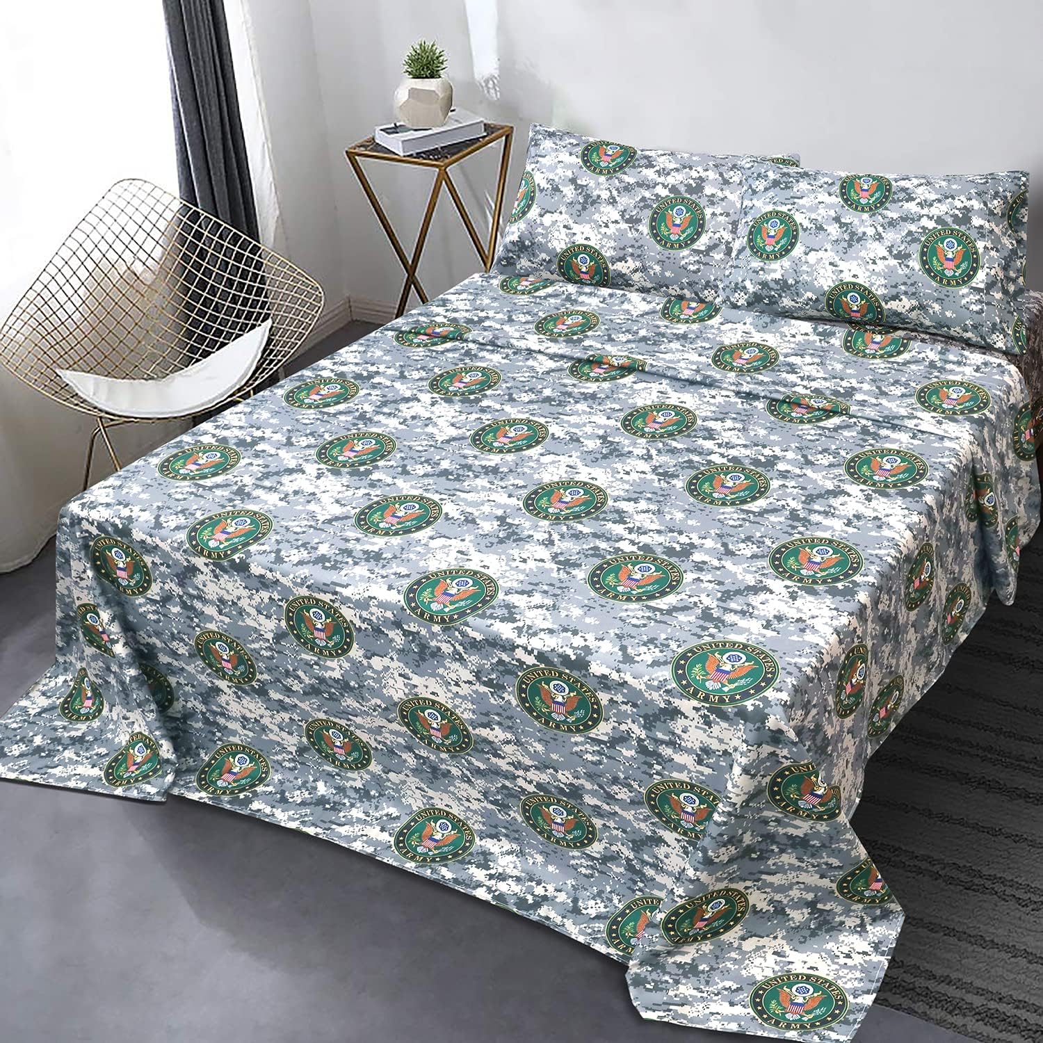 VISIONE US Army Camouflage Queen Sheet Set 4 Pieces