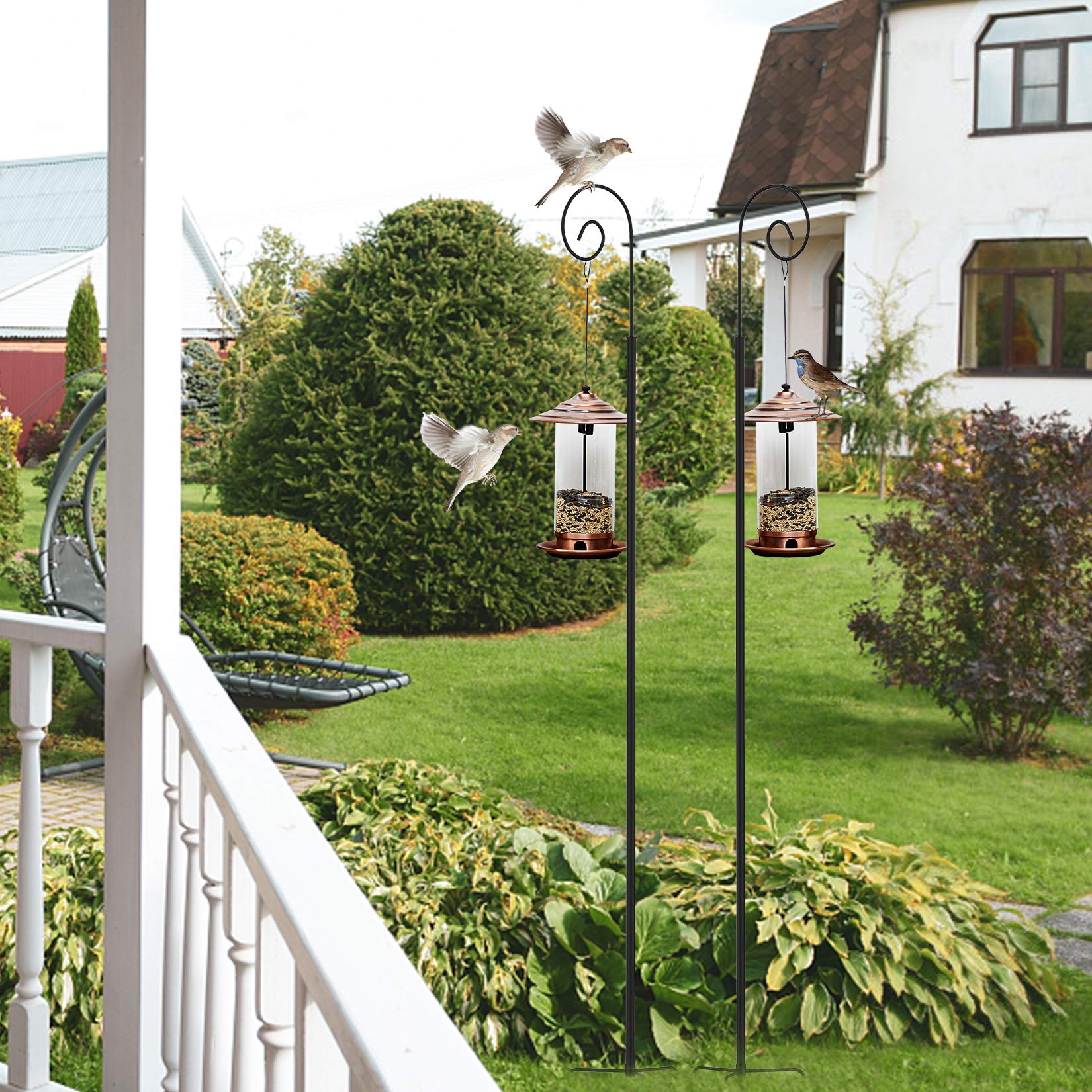 unho Crochet de Berger Jardin: 2 Pièces 190cm Crochet pour Lanterne Réglable en Hauteur Crochet Suspension Jardin Extérieur Crochet pour Plante sur Pied - Noir