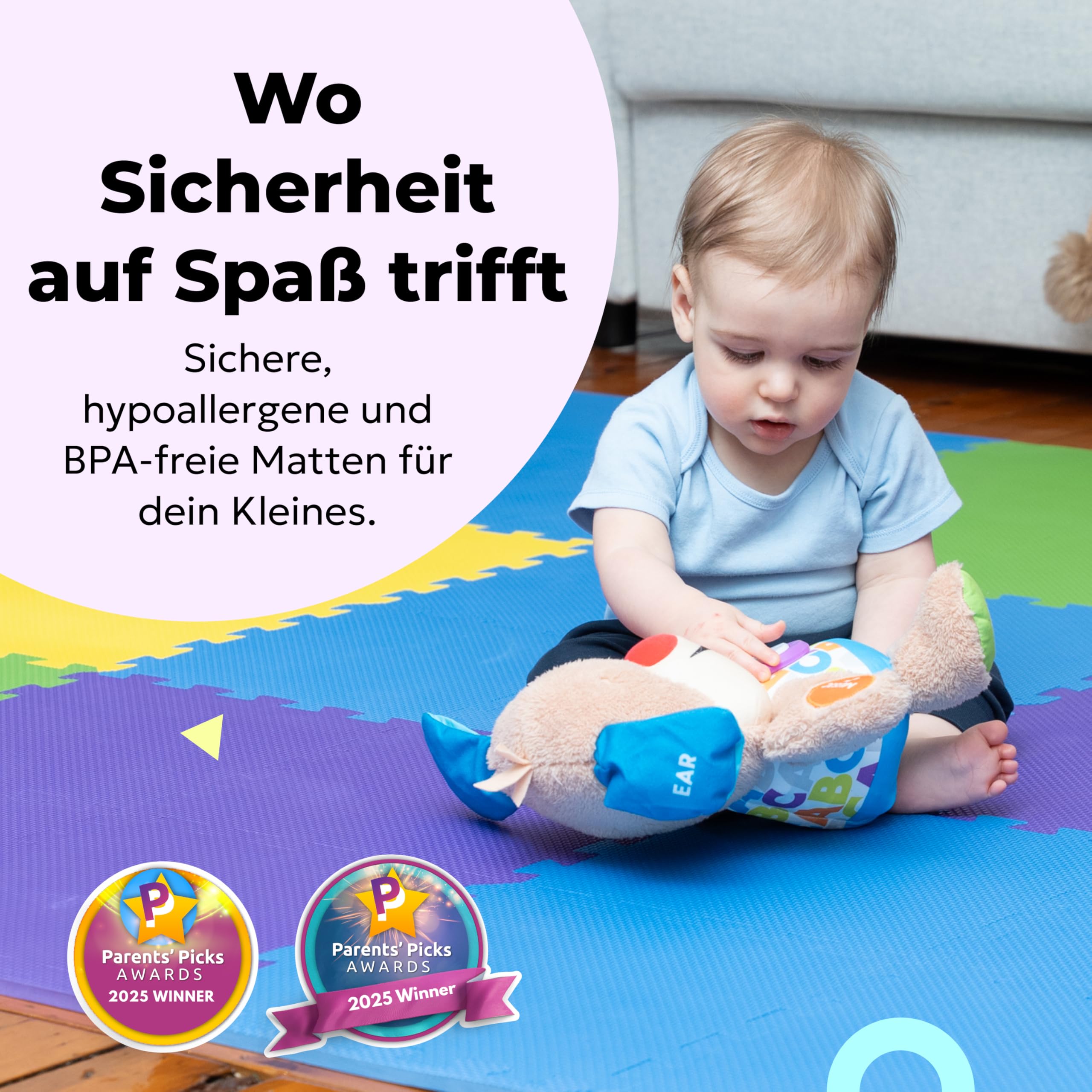 MioTetto Krabbelmatte Baby - Zertifiziert, Sicher, Robust - Spielmatte Baby, Puzzlematte, Kinderteppich - Stilvolle, Wasserfeste, Einfache Montage - Für Familien & Großeltern, 16/36 Fliesen