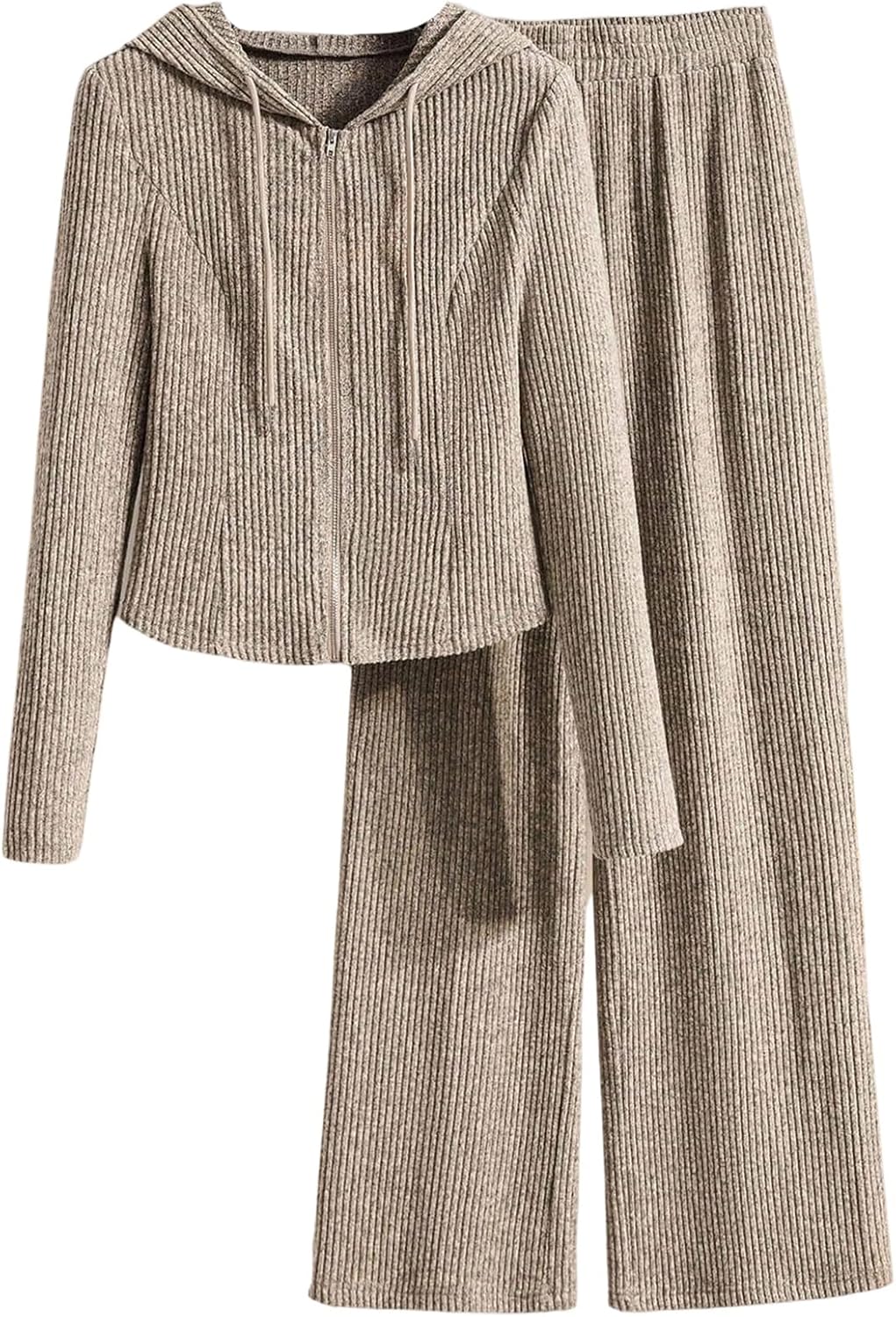 SOLY HUX Women's 2 Piece Outfits Ribbed Knit Zip Up Hoodies Top and Pants Airport Set Fall Clothes