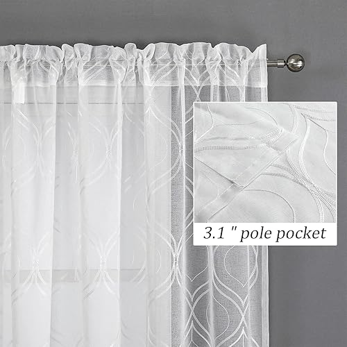Miniatura 3 de VISIONTEX Paneles de cortinas traslúcidas bordadas con enrejado marroquí, decoración francesa con bolsillo para barra, cortinas de gasa de tul para