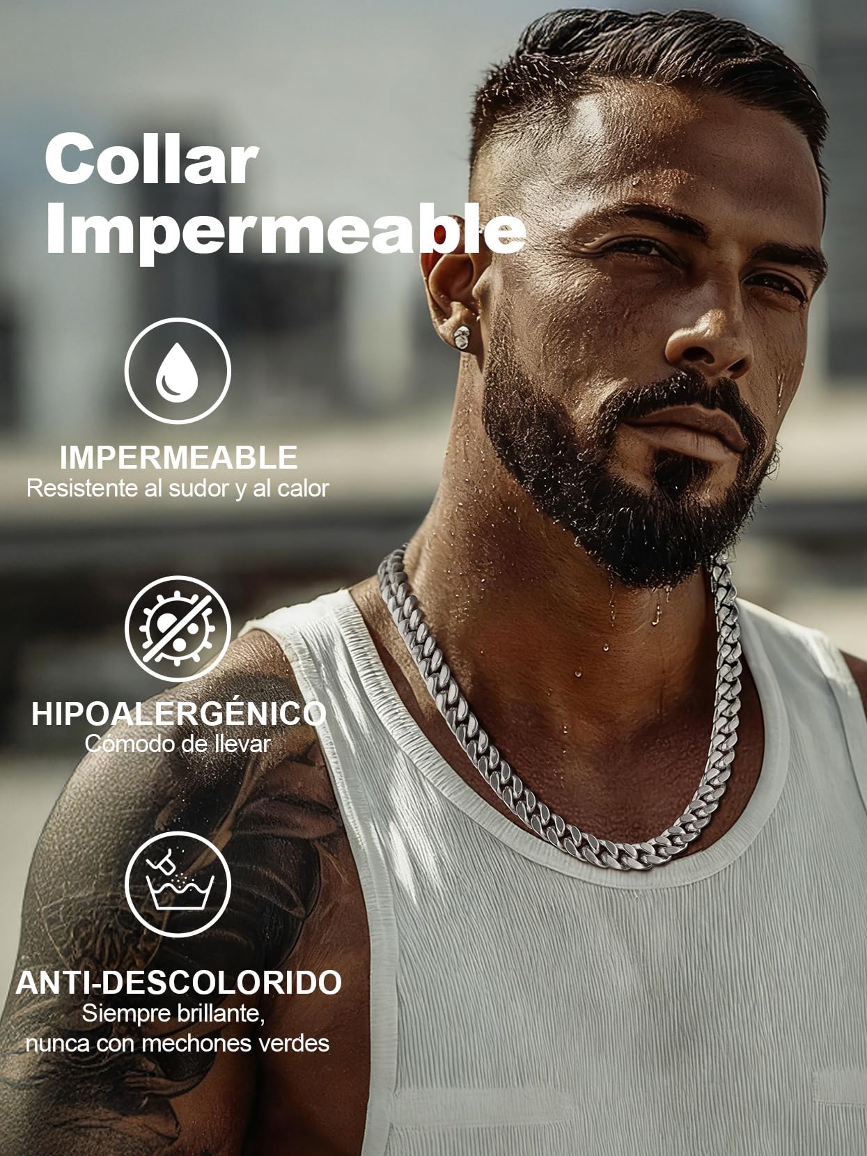 Richsteel Cadena Cubana Collar Hombre Acero Inoxidable 5mm/7mm/9mm/12mm Ancho Cadenas Eslabones Cubanos con Cierre de Presión Joyas de Hombres Mujeres 46cm-76cm Disponible