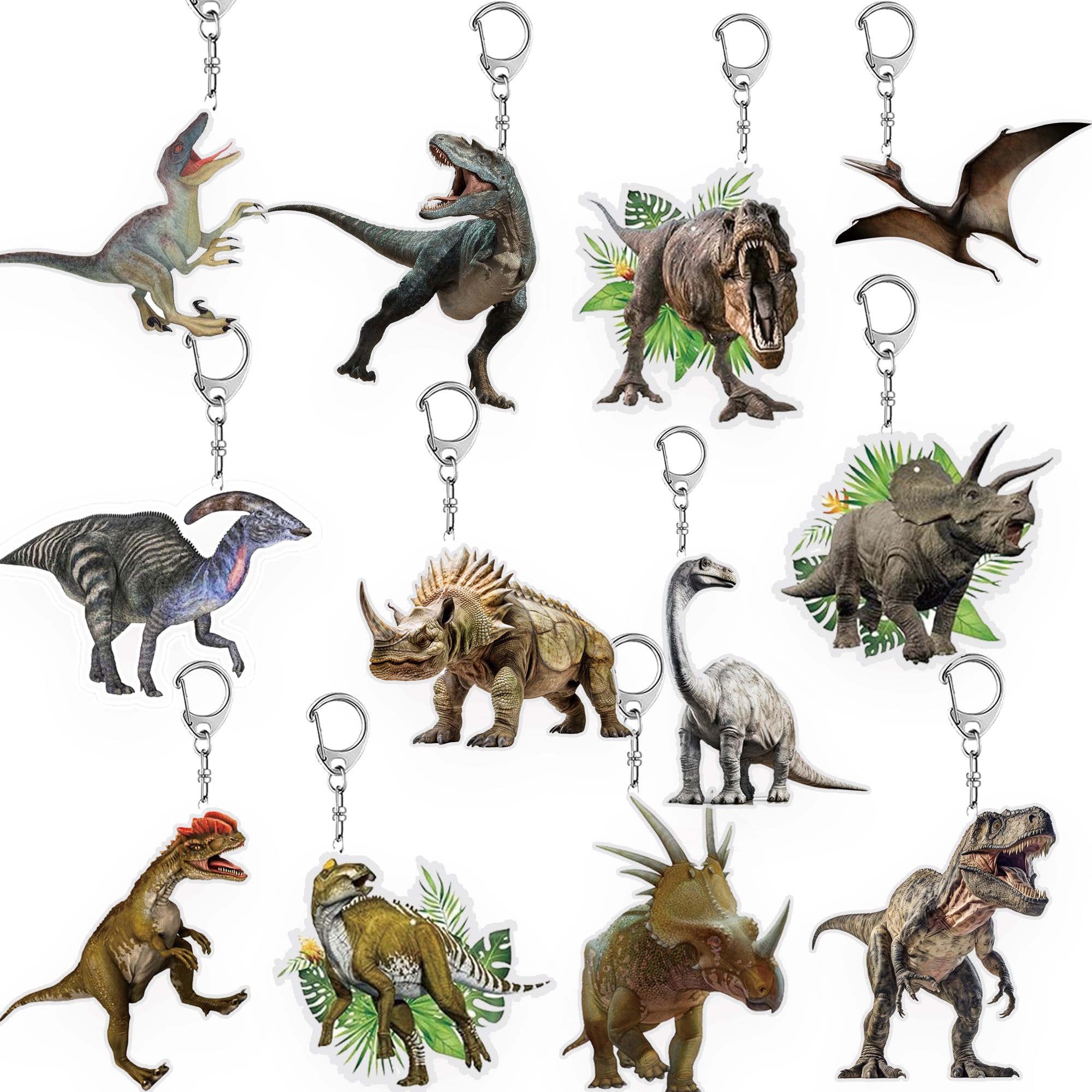 qhqqwzxqc Realistic Dinosaur Party Favors, 12PCS Dinosaur Keychains Forest Dinosaur Dino Birthday Decorations, Prehistoric Dinosaur Themed Party