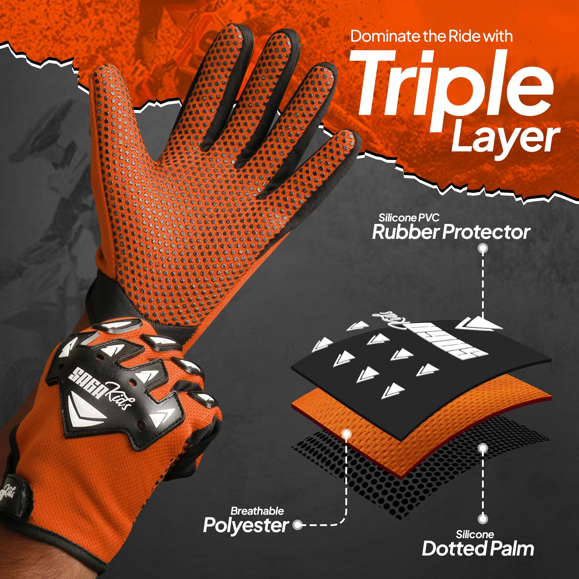 Guantes de Moto para Niños con Máxima Protección – Guantes Motocross, BMX y Dirt Bike con Agarre Antideslizante, Cómodos y Resistentes para Jóvenes Campeones