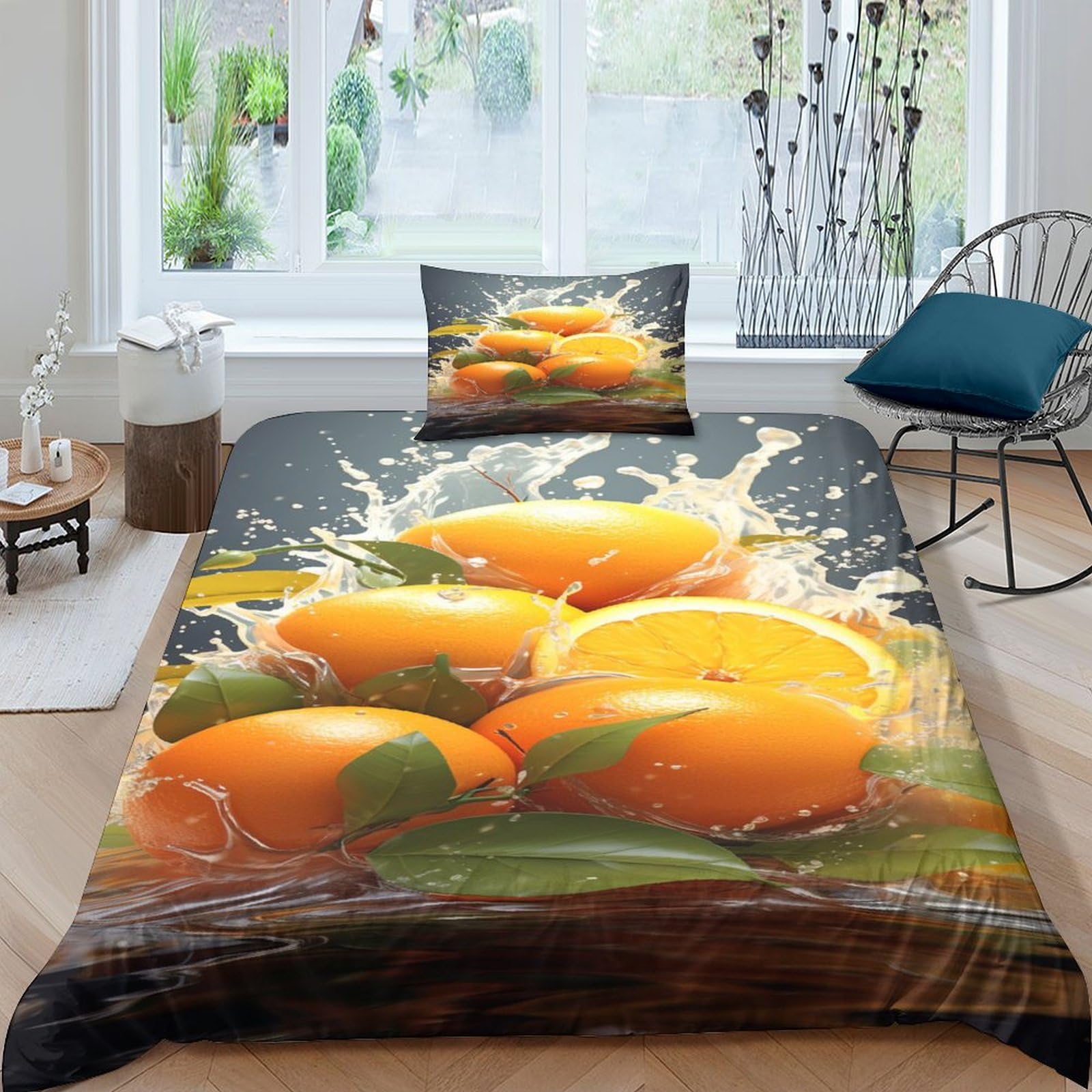 Parure de lit 135x200 housse de couette orange lit simple avec taies d'oreiller