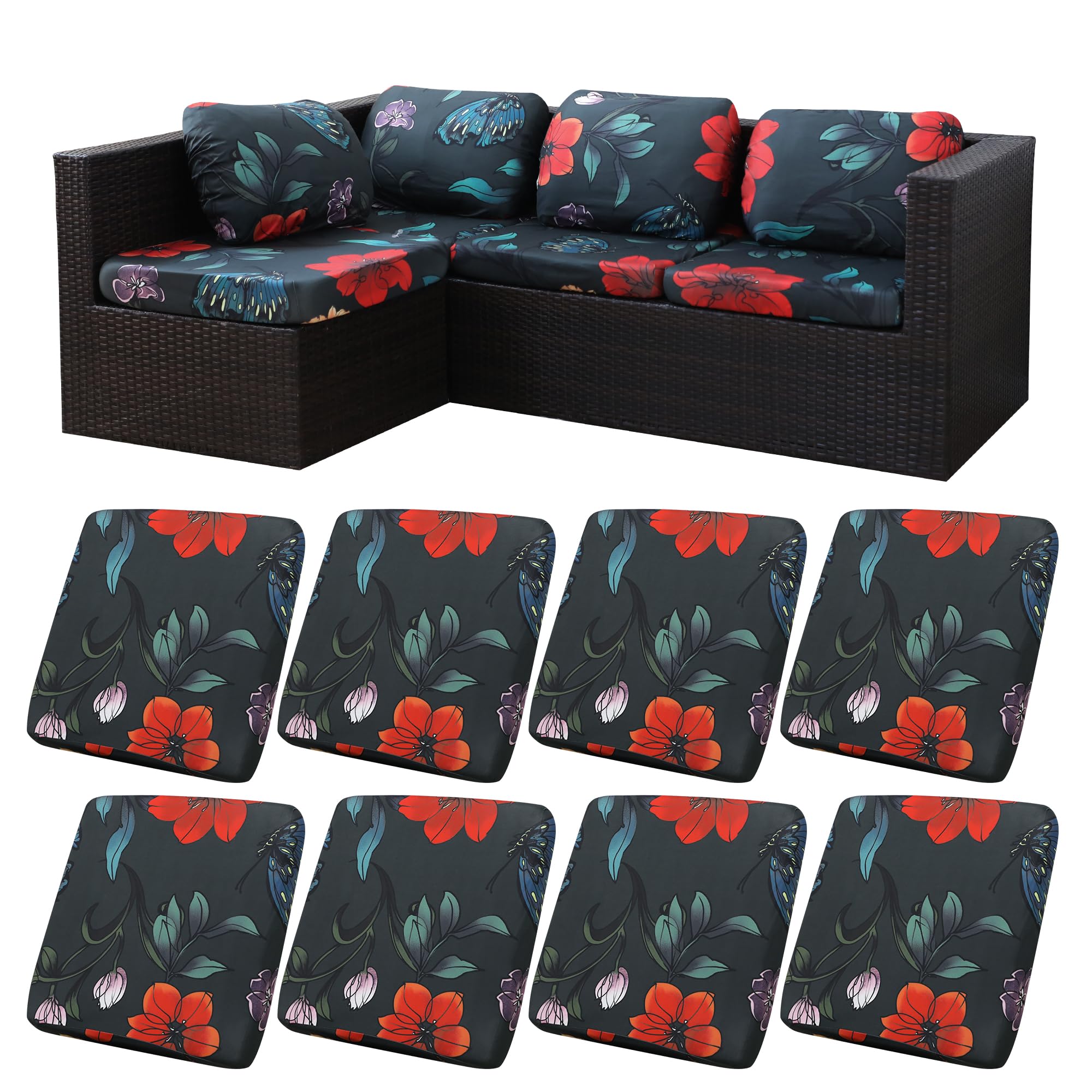 8 Pcs Outdoor Cushion Covers, Patio Sofa Cushion Covers Replacement
