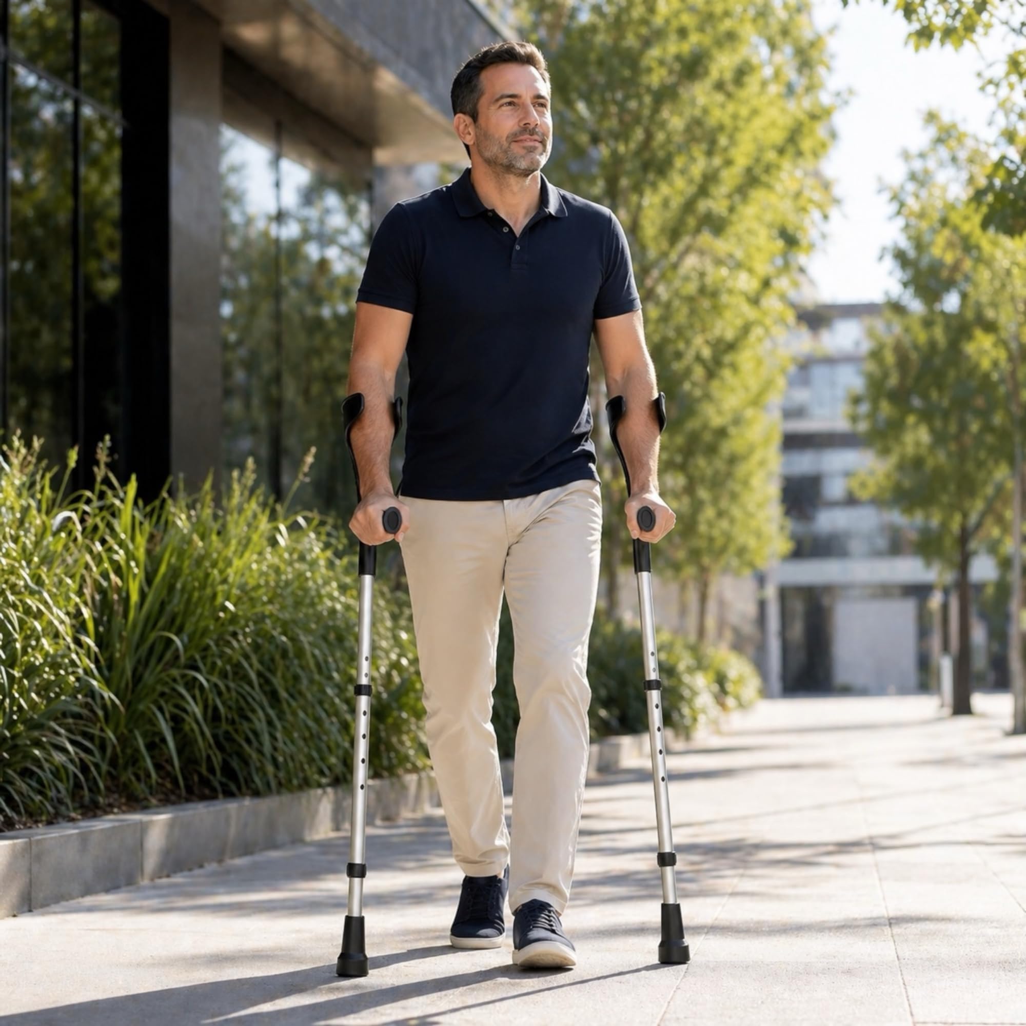 Par de Muletas Ortopédicas con Doble Regulación de Altura. Muletas Adulto Regulables de Aluminio. Muletas Ortopédicas con Contera Antideslizante. (Negro)