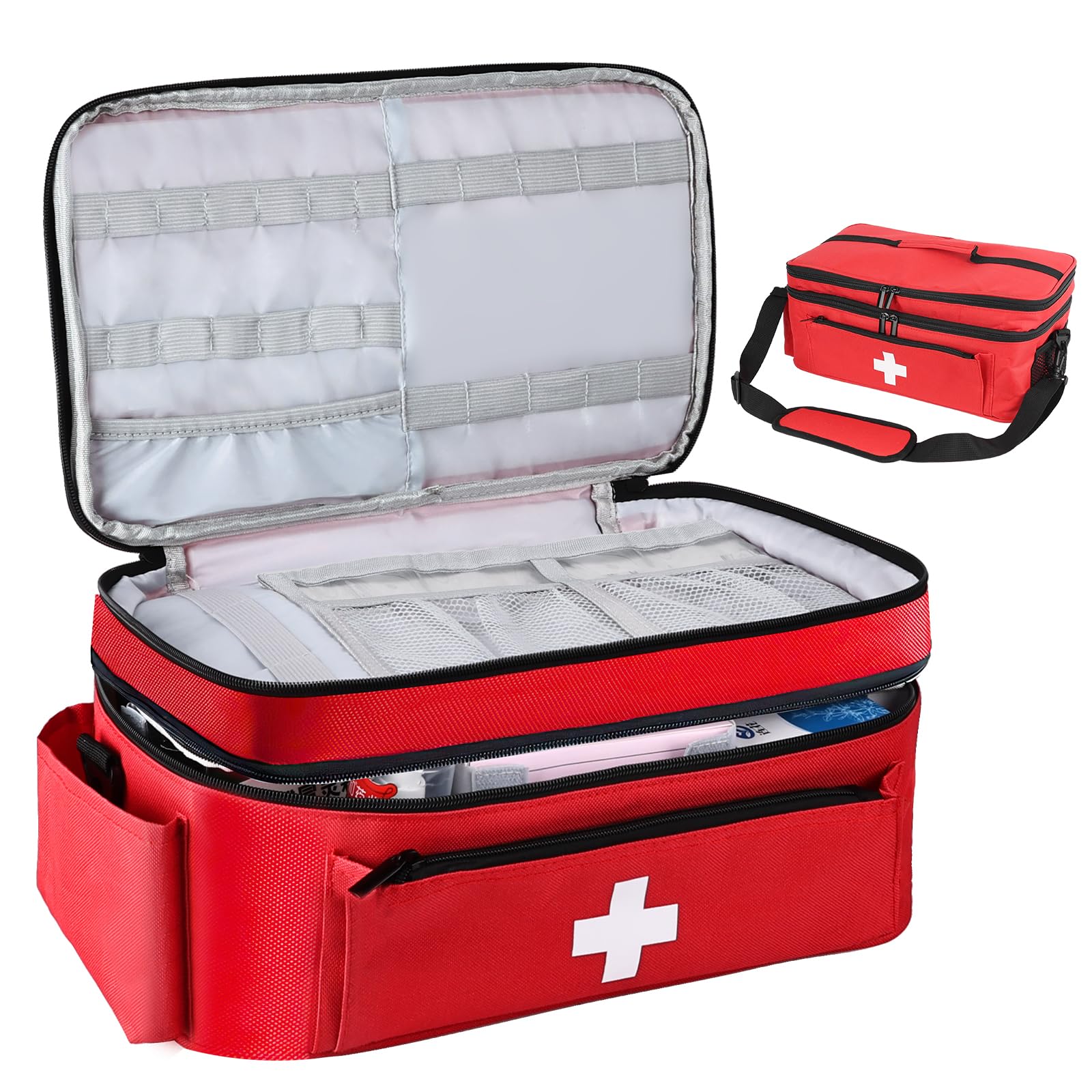 Sac de Premiers Secours Vide, Grand Sac d'urgence pour Infirmière de Médicaments de Soins à Domicile Médical de Pharmacie Portable et Épaule (Rouge)