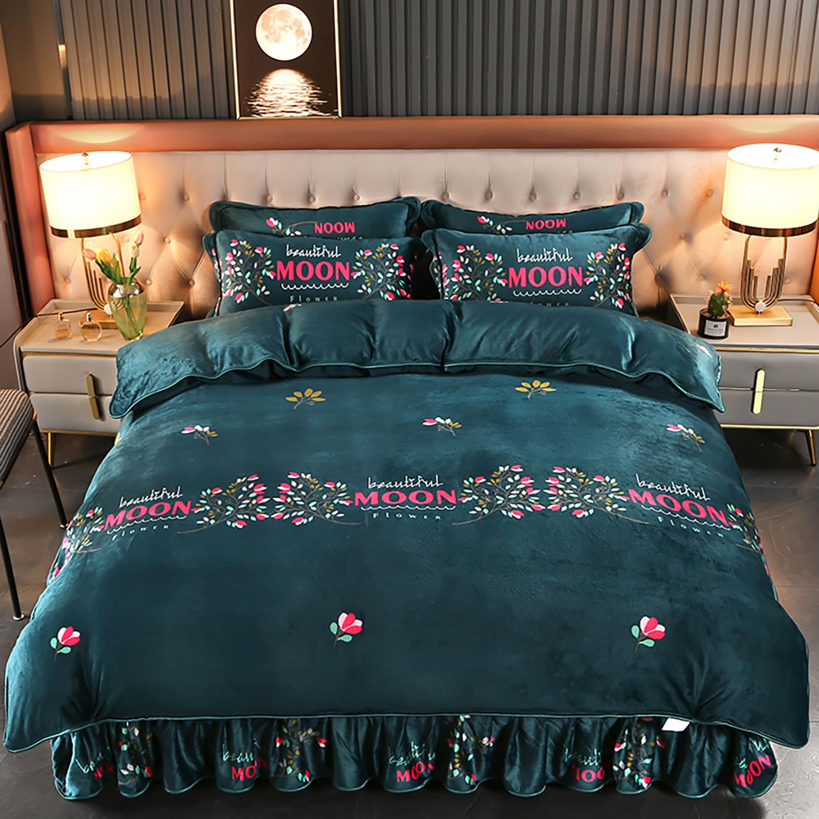 ALEjon "Juego nórdico de Franela Floral de Felpa King Size - Ropa de Cama lujosamente Suave con Cierre de Cremallera, Funda de Almohada incluida - 220x240CM